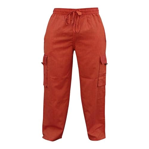 Image of SHOPOHOLIC FASHION Mens Elastic Waist Cargo Pants Plain Hippy Combat Trousers (Orange/3XL)