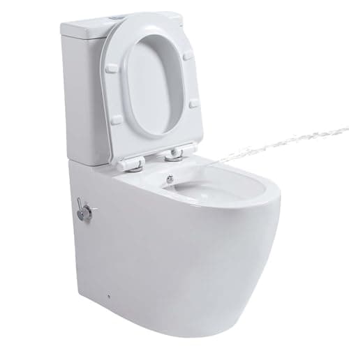 Image of Rimless Close Coupled Toilet with Bidet, Integrated Combined Bidet Toilet All in One Back to Wall Comfort Height Toilets Elongated Ceramic Pan Soft Close Seat Cistern Bathroom WC