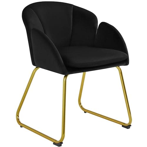 Image of Yaheetech Velvet Tub Chair Vanity Chair, Modern Accent Armchair with Golden Metal Legs for Living Room/Bedroom/Makeup, Black