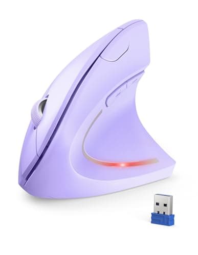Image of TECKNET Ergonomic Mouse, 4800DPI Wireless Vertical Mouse 6-Button Silent Mouse with 5 Adjustable Levels DPI, 24 Months Battery Life Optical Wireless Mouse for Laptop, PC (Purple)