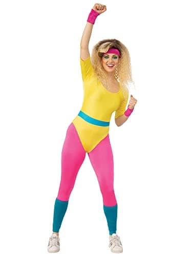 Image of Rubies Women's Yellow, Pink, & Blue Aerobics Girl Costume Set (Medium Size) - Vibrant Design, Perfect for 1980's Themed Parties, Dance Workouts, Fitness Events, & More Halloween