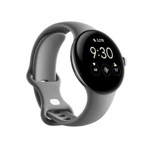 Image of Google Pixel Watch – Android smartwatch with activity tracking – Heart rate tracking watch – Polished Silver Stainless Steel case with Charcoal Active band, WIFI/BT (Renewed)