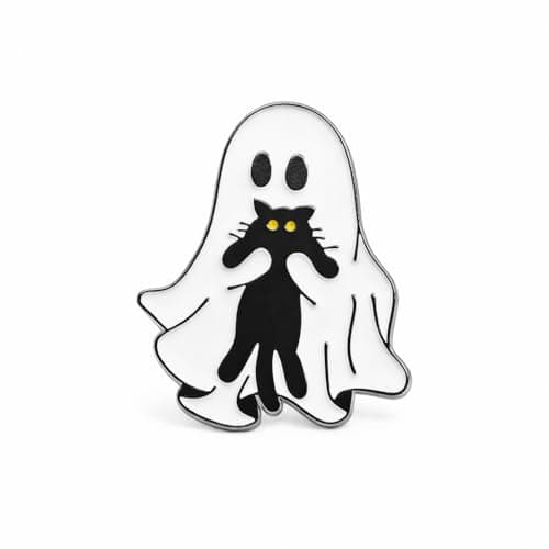 Image of Cute Ghost and Cat Pin Badges - Spooky Halloween Pin Badge for Backpacks, Jackets, Hats. Cartoon Kitten Button Pins Badges Gifts for Cosplayer, Cat Lovers, Friends and Teens.