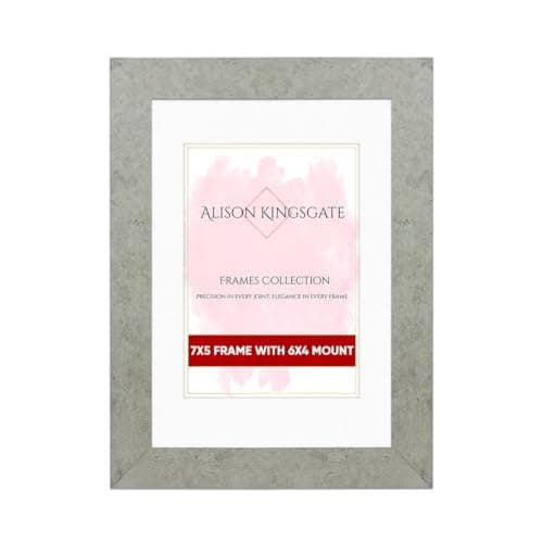 Image of Alison Kingsgate 7x5 Grey Marble Picture Frame with 6x4 Mount - Engineered Wood Photo Frame with Precision Cut Cardboard Mount - Ideal for Posters -Sizes & Colours Available