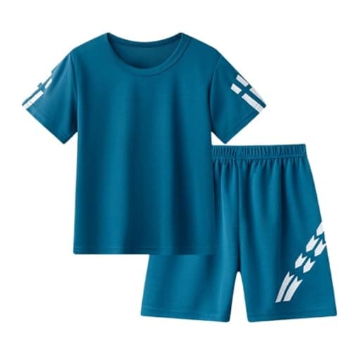 Image of SoLu DAY8 Clothing Set Kids Boys Age 1-10 Years Trendy Summer Short Sleeve Crewneck T Shirt and Shorts for Boys Tracksuit 2 Piece Comfy Loose fit Casual Sport Jogging Athletic (8-9 Years, Blue)
