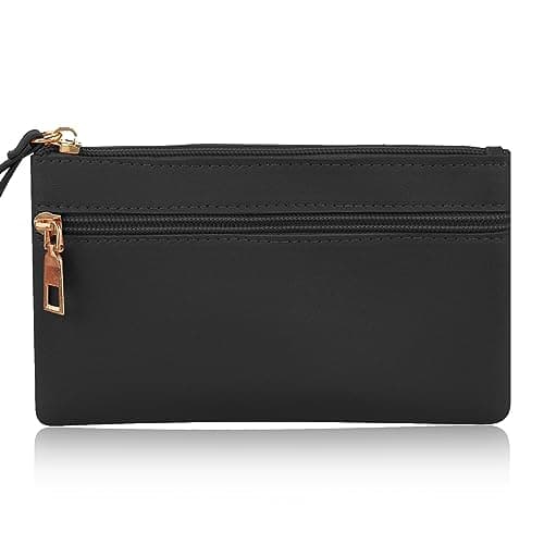 Image of TIESOME Women's Wristlet Clutch Leather Double Zipper Phone Clutch Wallet Large Capacity (black)