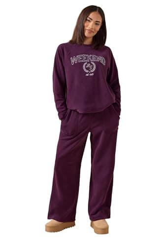 Image of PixieGirl Petite Burgundy Red 'Weekend' Slogan Fleece Lounge Top Petite