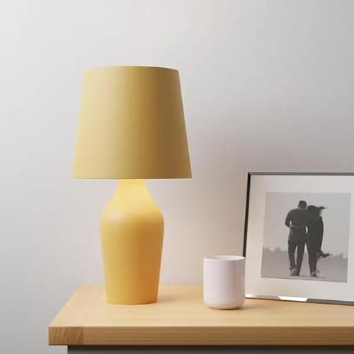 Image of New Stoneware Ceramic Table Lamp with Smooth Matte Glazed Finish – Stylish Modern Design, in-Line Switch, E14 Cap – Ideal for Living Room, Bedroom & Hallway M-03 (Ochre)