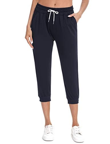 Image of Sykooria Women's Cropped Sports Pants Cotton Capri Sweatpants Running Jogger Pants Casual Workout Tracksuit Bottoms for Yoga Fitness Gym Joggers S-XXL(Navy Blue,XXL)