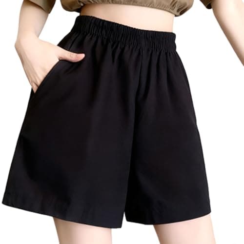 Image of ADUDVLO Women’s Summer Baggy Shorts – Soft Cotton High-Waist Sports Shorts Women with 4 Pockets (Front & Back), Lightweight Casual Fitness Lounge Shorts (UK, Alpha, L, Regular, Regular, Black)