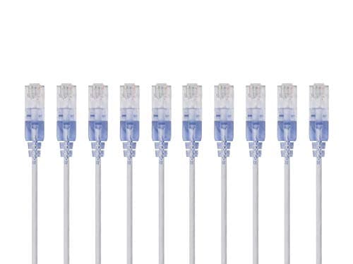 Image of Monoprice Cat6A Ethernet Patch Cable - Snagless RJ45, 550Mhz, 10G, UTP, Pure Bare Copper Wire, 30AWG, 10-Pack, 0.5 Feet, White - SlimRun Series