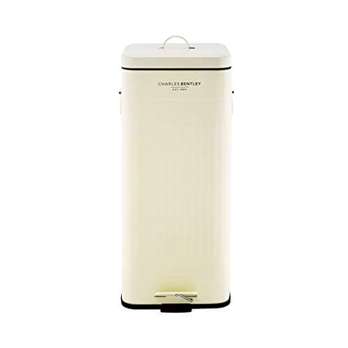 Image of CHARLES BENTLEY Kitchen Bin, 30 Litre, Steel, Square, Retro Style, Kitchen Pedal Waste Bin, Cream, Contemporary, Aesthetic, Convenient, Side And Lid Handles, Inner Bucket, Easy Emptying (67x27cm)