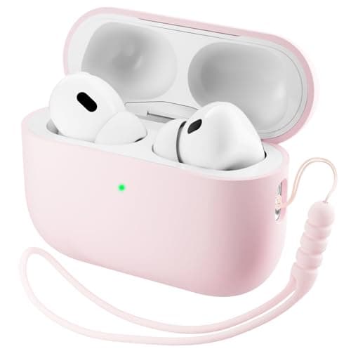 Image of ORNARTO Compatible with Airpods Pro 3 Case (2025), Protective Liquid Silicone Case Cover for Airpods Pro 3nd Generation with Lanyard Soft Skin Front LED Visible-Pink