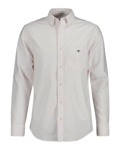 Image of GANT Mens Fit Banker Stripe Classic Oxford Shirt Long Sleeve Pale Pink L