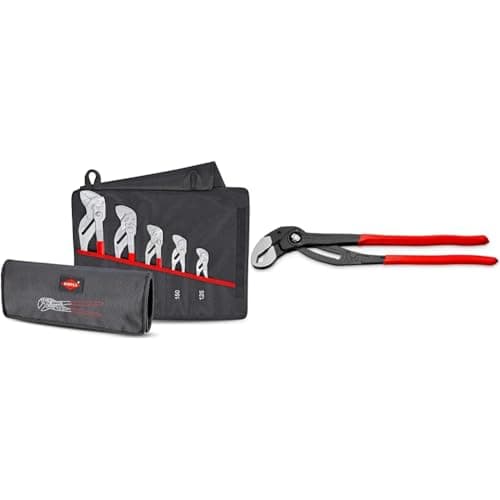 Image of Knipex Set of Pliers Wrenches 5 Pieces 00 19 55 S4 & Cobra® XL Pipe Wrench and Water Pump Pliers Grey atramentized, Plastic Coated 400 mm 87 01 400
