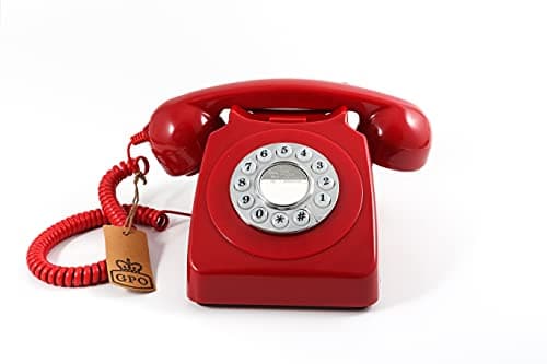 Image of GPO 746 Push-Button Retro Landline Phone, Vintage Landline Telephone for Home, Office, Retro Phones with Authentic Bell Ring and Curly Cord, Red