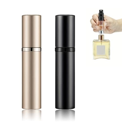 Image of Leogony 2 PCS Travel Perfume Atomiser Refillable, 5ml Mini perfume travel atomiser for Women Men (Black+Gold)