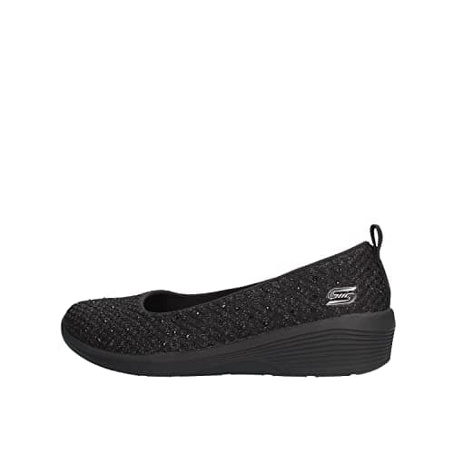 Image of Skechers Women's Arya Sweet Glitz Slip On Trainers, Black Black Metallic Knit Black Gunmetal Trim Bbk, 4.5 UK