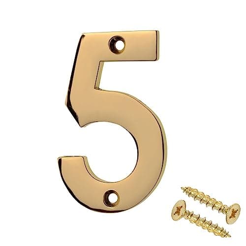Image of Merriway BH04231 Polished and Lacquered Solid Brass Screw-On House Flat Gate Post Numeral 75 mm (3 Inch) Number 5