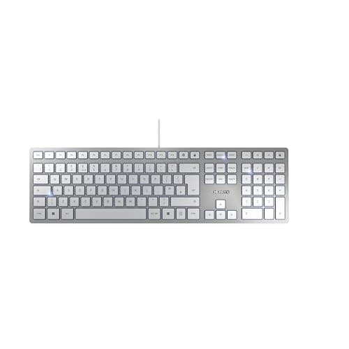 Image of CHERRY KC 6000 SLIM, Ultra-Flat Design Keyboard, UK Layout (QWERTY), Wired (USB-A Connection), Quiet, Durable Key Labelling, Silver