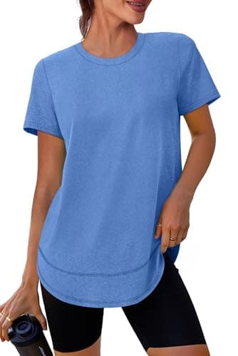 Image of XIEERDUO Gym Tops for Women UK Crewneck Short Sleeve Sports T Shirts Lightweight Moisture Wicking Quick Dry Activewear Clothes with Sun Protection UPF 50+ Blue XXL