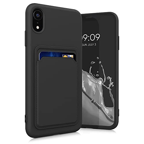 Image of kwmobile Case for Apple iPhone XR Case with Card Holder - Soft Cover - Shockproof TPU Material - Wireless Charging - Black