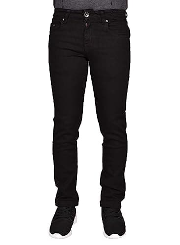 Image of True Face Mens Jeans Slim Fit Stretch Trousers Denim Pants Cotton Bottoms Zip Fly 5 Pockets Western Casual Wear TrueFace 022 Black 34 L