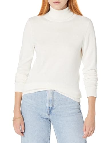Image of Amazon Essentials Women's Classic-Fit Lightweight Roll Neck Long-Sleeve Jumper (Available in Plus Size), Ivory, M