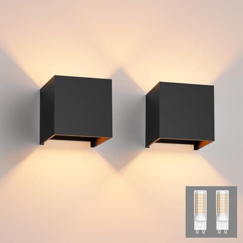 Image of Klighten 2PCS Modern LED Wall Lights Up and Down Wall Lamp Indoor/Outdoor Wall Sconce Lights for Living Room, Bedroom, Hallway, Warm White 3000K, Black (G9 LED Bulb Include)