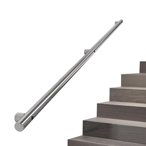 Image of Modern Stainless Steel Stair il - 1ft to 20ft Adjustable Metal Railing with Round Tube Balusters for Indoor & Outdoor Steps Loft & Stairs Banister (5ft/150cm)