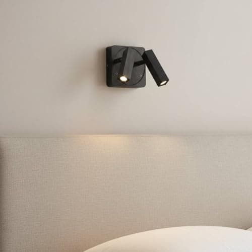 Image of Ultra Beam Lighting Black Over‑Bed LED Reading Light 2 x 3W – Adjustable Arms, Integrated Rocker Switch, 3000K Warm White, Modern Wall‑Mounted Bedside Lamp