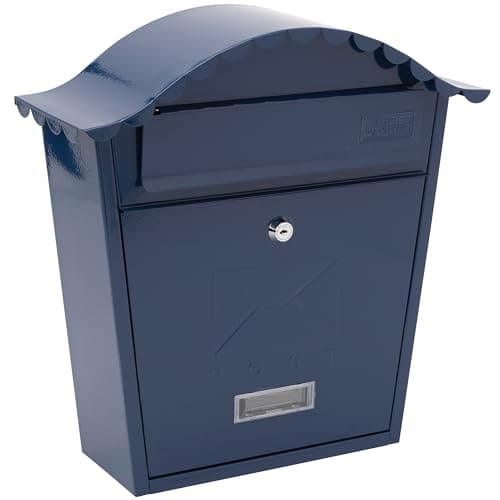 Image of Burg-Wachter MB01MB Midnight Blue Classic Wall Mounted Galvanised Steel Lockable Weatherproof Post Box - 36x37x13cm