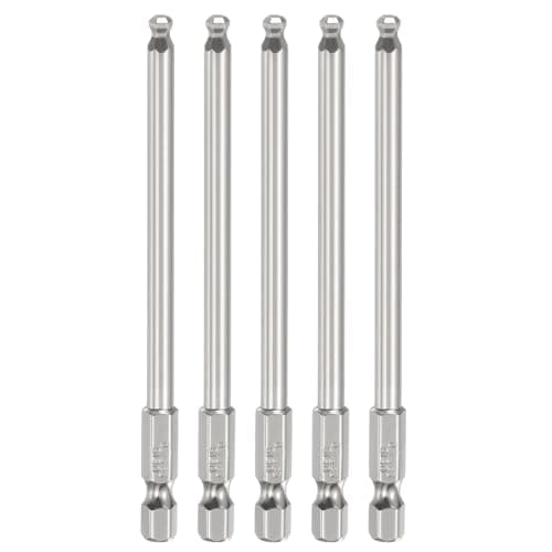 Image of sourcing map 5pcs Ball End Hex Screwdriver Bit H4 (4mm) Head 1/4" Hex Shank 100mm (4") Long Magnetic S2 Steel Metric Screw Driver Drill Bit Wrench Socket Power Tool