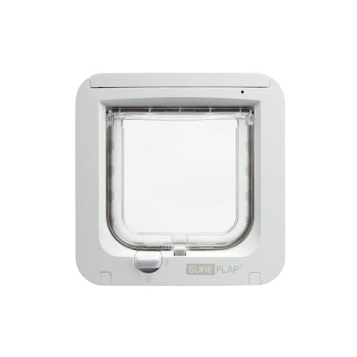 Image of Sure Petcare SureFlap Microchip Cat Flap, RFID Collar Tags and Microchip Compatible, One-Button Control, Install in Doors, Windows and Walls, White, 4 x AA Batteries Required Not Included