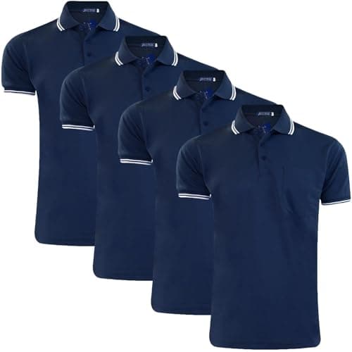Image of Gaffer Mens Polo Shirt Polos Tshirt Pique Pocket T Shirt Summer Ribbed Tipping Collar PK Tshirts Top Dark Navy - 4 Pack XXL