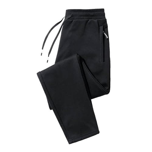 Image of Mens Joggers with Zip Pockets Elasticated Waist Tracksuit Bottoms Drawstring Running Trousers Straight Leg Sweatpants Solid Color Jogging Bottoms Quick Dry Lightweight Sport Gym Pants Black