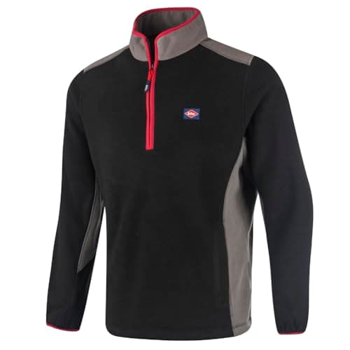 Image of Lee Cooper Men's Lee Cooper Workwear Men s Zip Neck Thermal Anti Pill Fleece Work Pullover Sweater Jumper Top With Re, Black/Grey, M UK