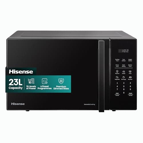 Image of Hisense H23MOBS5HUK Freestanding 23 Litre Digital Microwave, 6 Auto Programmes, Auto Defrost - Black, 16 x 19 x 12 inches (L x W x H)
