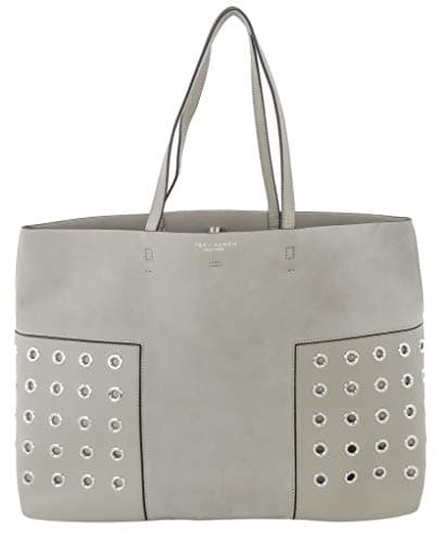 Image of Tory Burch Tote Bag Block-T Grommet French Grey Medium Suede Handbag