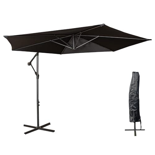 Image of Samuel ALEXANDER 3m Cantilever Parasol in Black with Crank Handle for Patio Garden Banana Parasol with Weatherproof cover + Cross Stand Base Included
