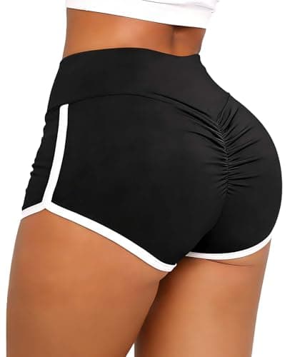 Image of TZLDN Womens Gym Shorts for Women Ruched Butt Lifting Booty High Waist Compression Yoga Workout Cycling Shorts Black Hot Pants #2Classic - Black, S