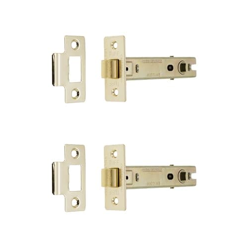 Image of Pack of 2 Heavy Duty Electro Brass 4 Inch Fire Rated CE Approved Bolt Through Tubular Latch Wooden Door Security Mortice Lock 100mm for Internal and External Doors