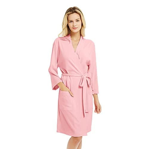 Image of U2SKIIN Women Cotton Dressing Gown, Short Lightweight Dressing Gown for Womens Soft Warm Spa Bathrobe（Pink,L）