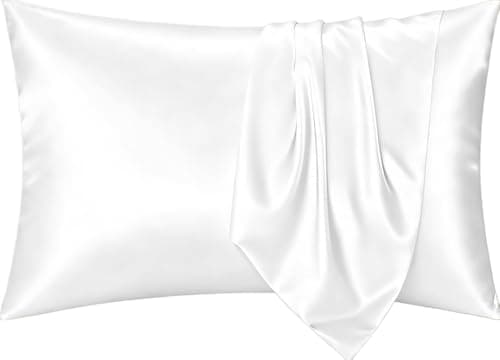 Image of Moonlight Bedding White Cooling Pillow Cases 2 Pack- Luxury Satin Silk Pillowcases with Envelope Closure, Standard Size Silky Pillow Covers (50x75cm)