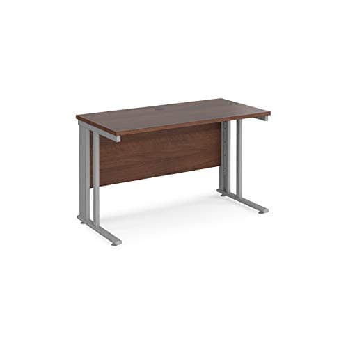Image of Mr Office Maestro 25 straight desk 600mm deep - silver cable managed leg, 1200, Walnut