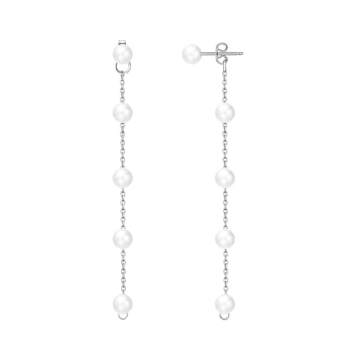 Image of Silver Pearl Drop Earrings, Silver Dangle Earrings for Women as Prom Gift for Her 5mm Pearl Long Earrings Boho White Bridal Earrings Dainty Statement Earrings Wedding Jewelry Birthday Gift