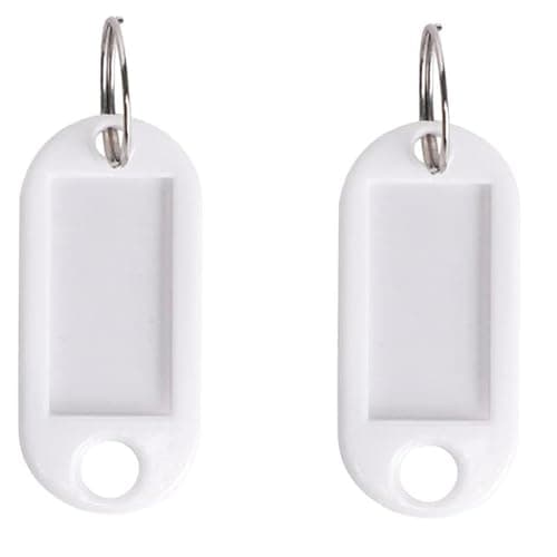 Image of 5cm Plastic Keyring Tags with ID Label White Key Tags with Blank Paper ID Labels Clear Windows Protective Films and Split Rings Flexible Item Identifiers Pack of 10.