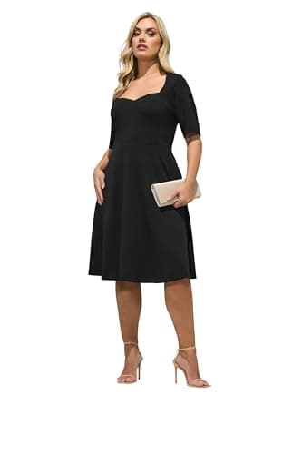 Image of Yours London Curve Panel Skater Dress - Women's - Plus Size Curve Black
