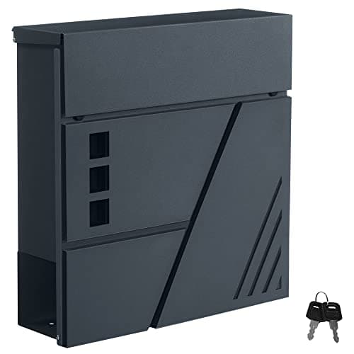 Image of SONGMICS GMB053G02 Wall-Mounted Letter Box with Viewing Window for Front Door with Lock and Keys Anthracite