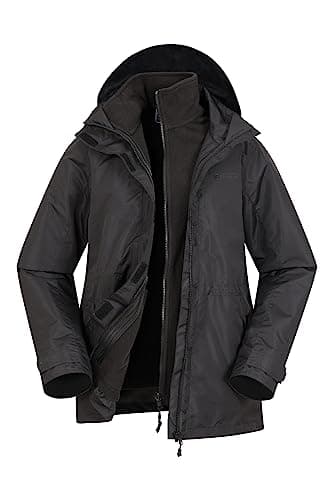 Image of Mountain Warehouse Fell Womens 3 in 1 Jacket -Water Resistant Rain Jacket, Adjustable Hood Ladies Triclimate Coat, Packable Hood - Spring Summer, Walking Black Women's Size 14